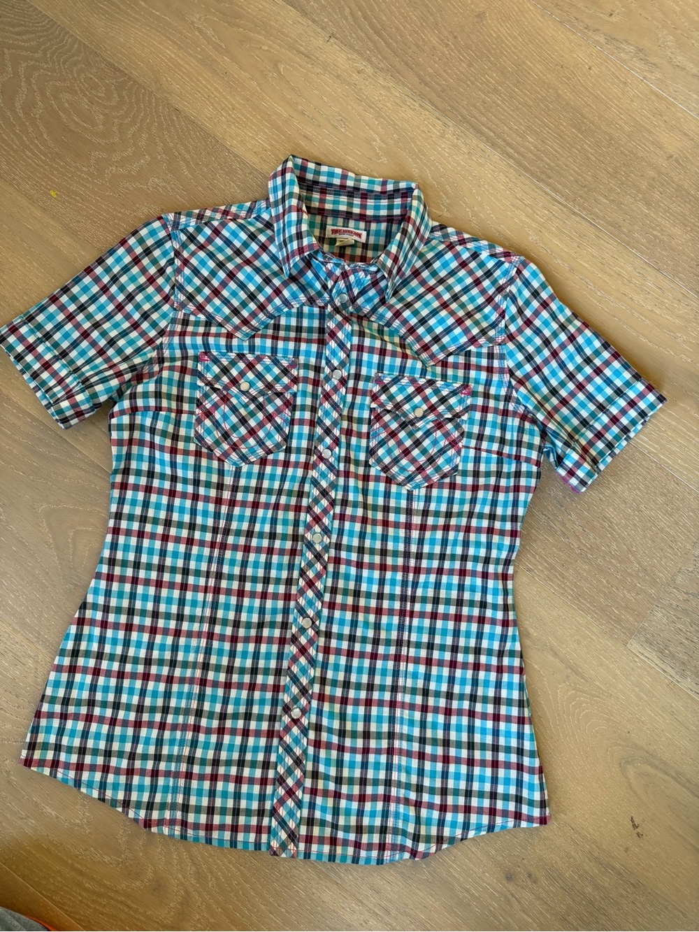 True Religion Short-Sleeve Plaid Button-Down Shirt in Blue, Red & White